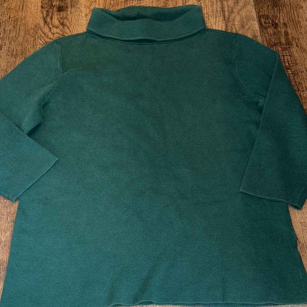 Talbots Dark Green Forest Cowlneck Turtleneck Pullover Sweater 3/4 sleeve